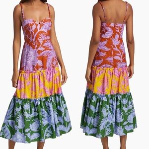 Farm Rio Mixed Tropical Swing Sleeveless Midi Dress NWT